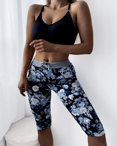 Синие женские леггинсы 3/4 длины с узором PLUS SIZE