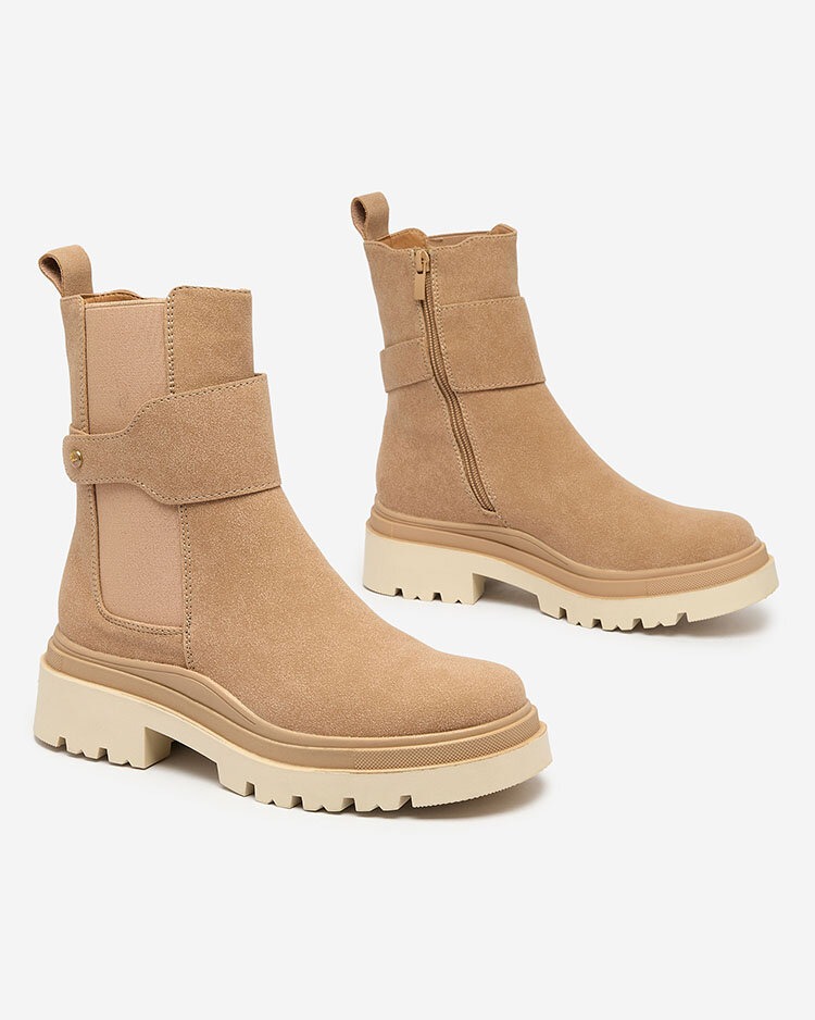 Royalfashion Бежевые женские сапоги с декоративным ремешком Doasa