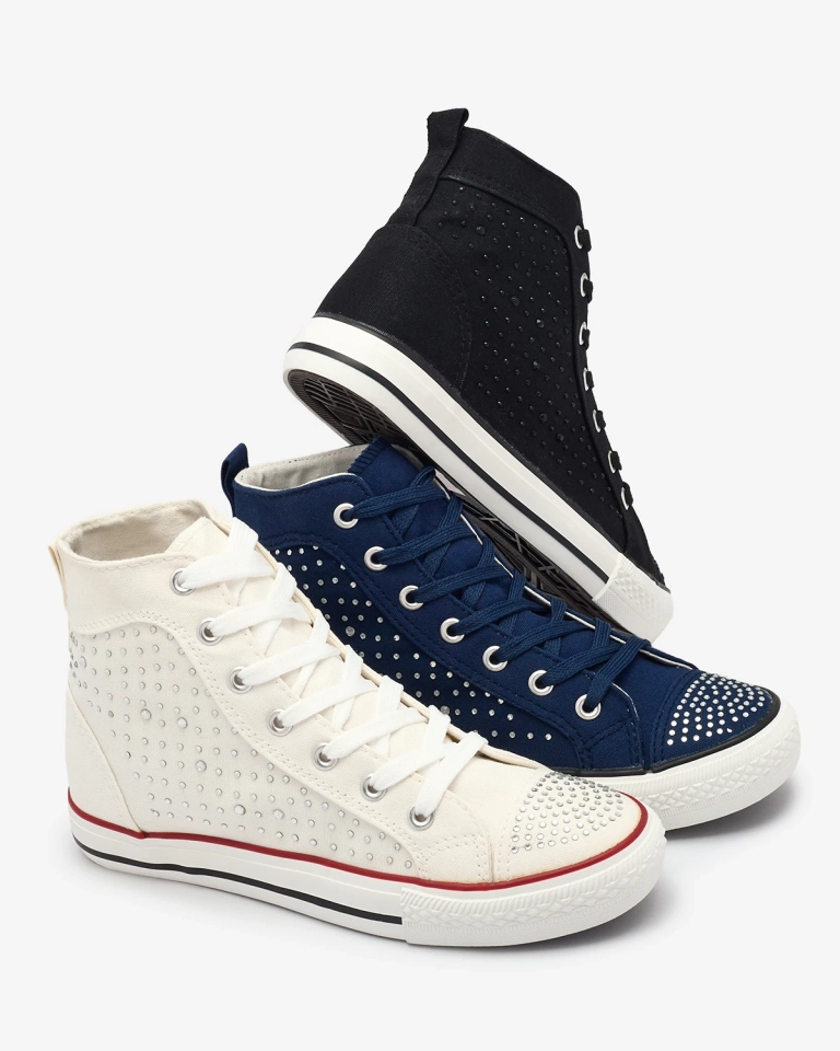 Navy blue high-top sneakers with zircons Totulu- Footwear