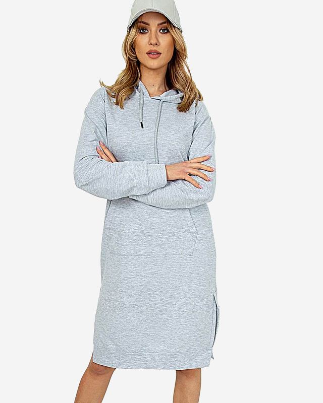 Light gray knee-length women's sweatshirt dress - Clothing