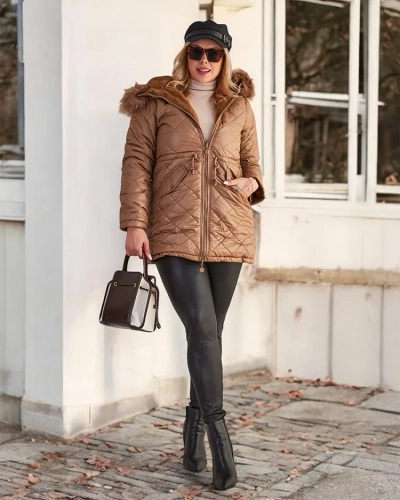 Royalfashion Женская стеганая куртка коричневого цвета