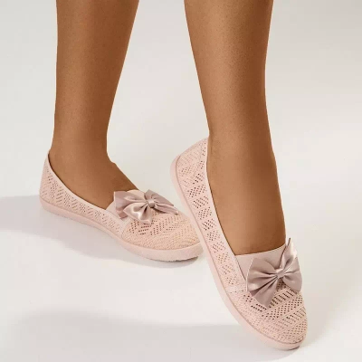 OUTLET Light pink women's openwork slip - on with a bow Azaria - Shoes