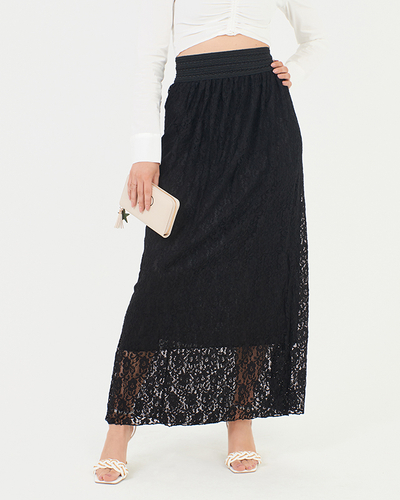 Ladies' black lace midi skirt - Clothing