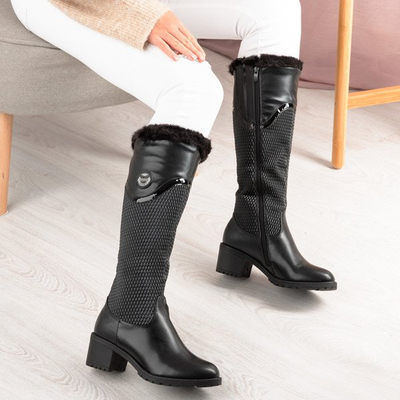 Black boots on a low post Meri - Footwear