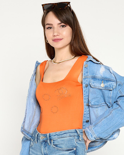 Оранжевый топ с золотистыми цирконами