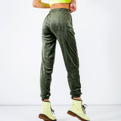 Темно-зеленые велюровые спортивные штаны с надписью - Clothing