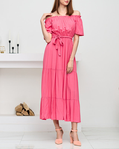Women's coral midi dress with open back - Clothing