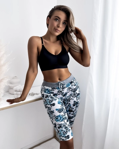 Royalfashion Women's 3/4 shorts in white color and flowers PLUS SIZE