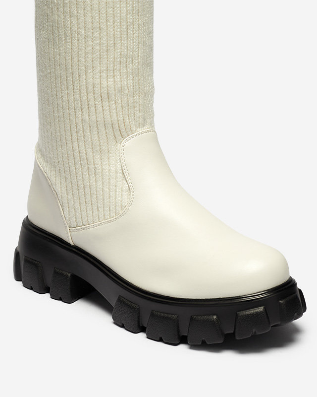 Women's high slip-on boots in ecru color Alerpi- Footwear