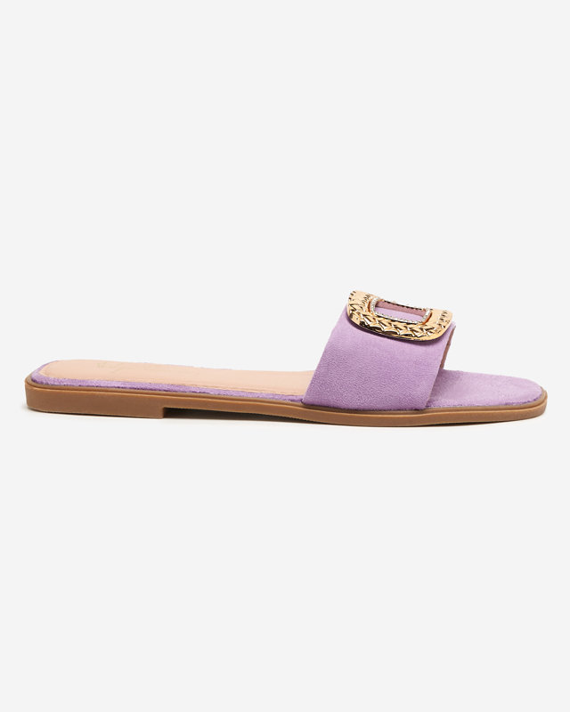 OUTLET Violet eco suede women's slippers with a gold buckle Lozi. Footwear