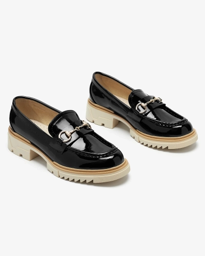 Black lacquered women's moccasins with chain Soterra - Footwear