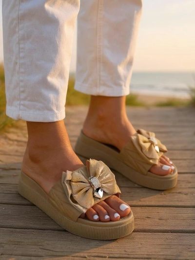 Royalfashion Women's Platform Flip-Flops with Bow Sento Pace