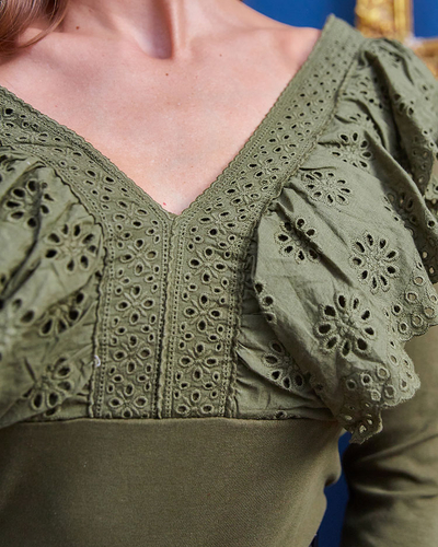 Royalfashion Green women's blouse with lace