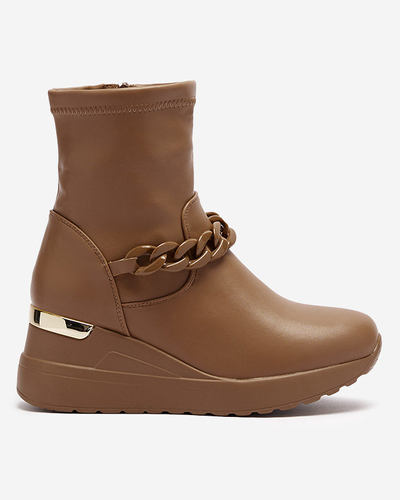 Light brown women's boots on anchor with chain Fefricca- Footwear