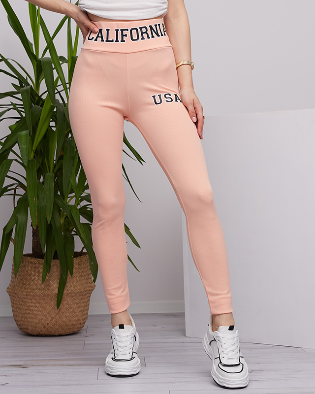 Women's powdered ribbed leggings with inscriptions - Clothing
