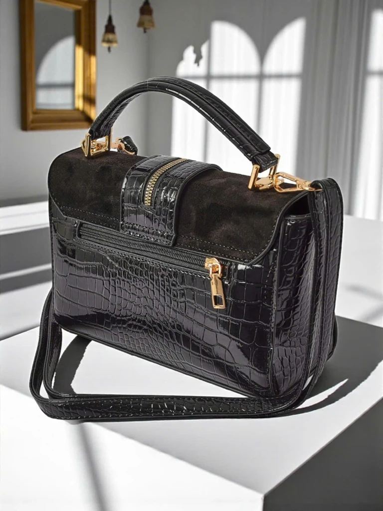 Cassia Nero Women's Handbag Classic Black Faux Leather Suede Stylish