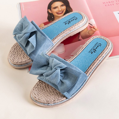 Blue women's slippers with a Foas bow - Footwear
