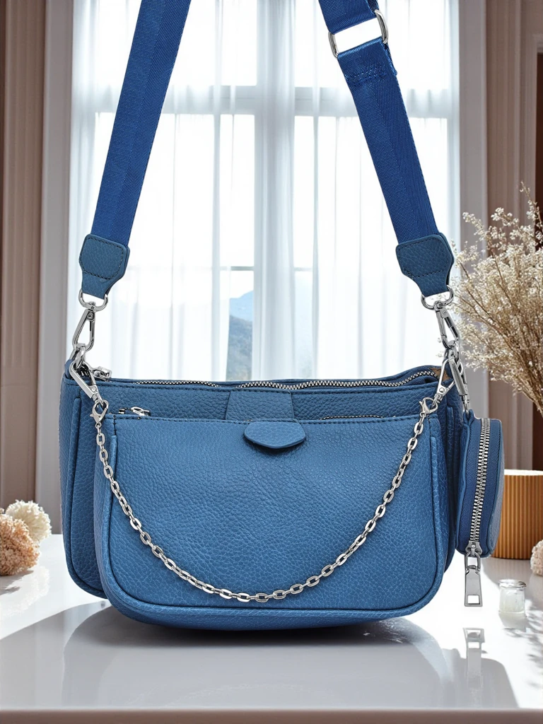 Kallisté women's multi-functional eco-leather handbag blue, 3in1, Italian style