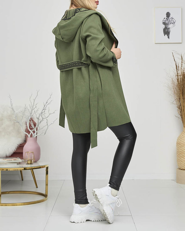 Темно-зеленое женское пальто а'ля с орнаментом - Одежда