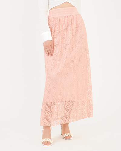 Ladies' pink lace midi skirt - Clothing