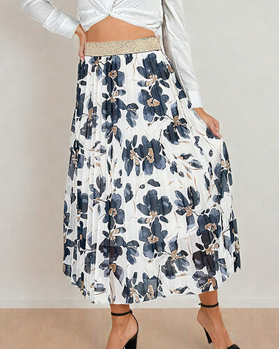 Royalfashion Women's pleated floral midi skirt