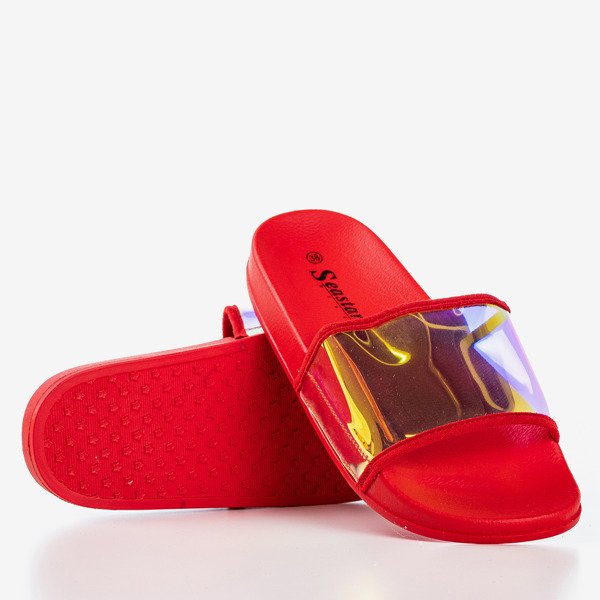 Red slippers with holographic stripe Blide - Footwear