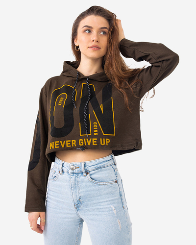 Dark green women's cropped hoodie - Clothing