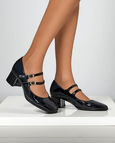 Royalfashion Lacquered women's pumps on a block heel with straps Weyy