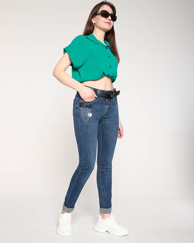 Navy blue straight-leg jeans for women - Clothing