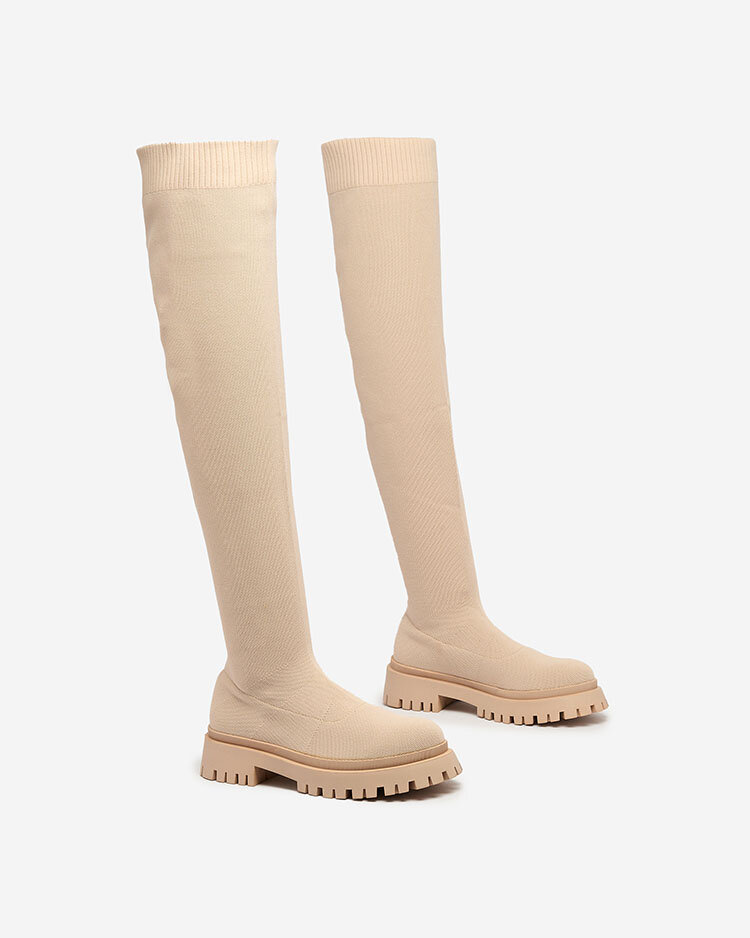 Royalfashion Beige women's slip-on over-the-knee boots Radgitas