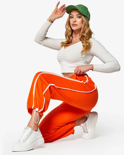 Women's orange wide sweatpants with stripes- Clothing