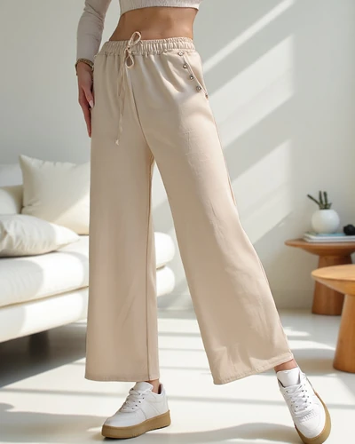 Royalfashion Sieviešu platās bikses ar rhinestone akmeņiem