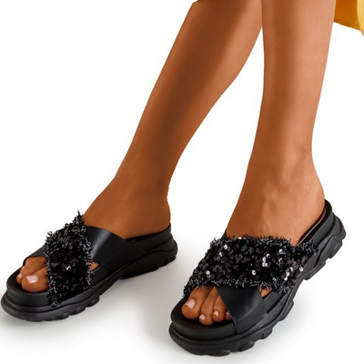 Black women's flip-flops with sequins Kobi - Footwear