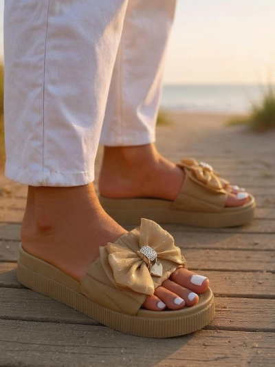 Royalfashion Women's Platform Flip-Flops with Bow Sento Pace