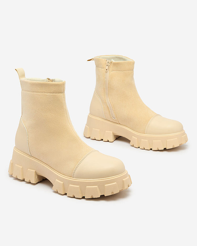 Royalfashion Women's flat heeled boots in cream color Leffoi