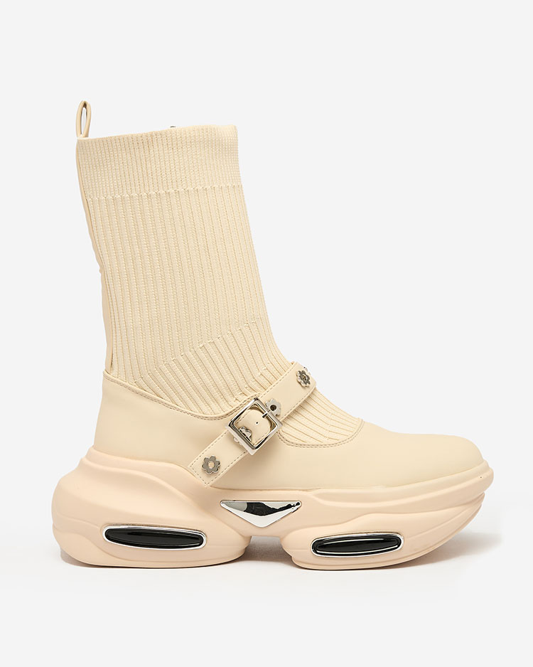 Royalfashion Sieviešu sporta zābaki ar a'la zeķes virsmu bēšā krāsā Folden