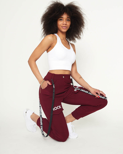 Maroon women's fabric combat pants with suspenders - Clothing