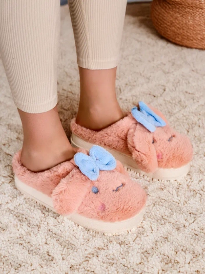 Royalfashion Women's fur slippers with a bow Savos