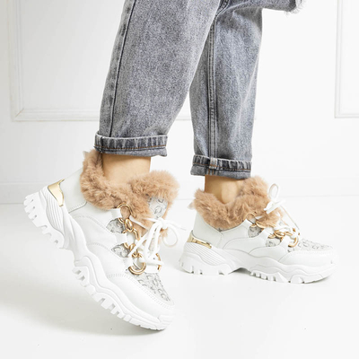 White women's sports sneakers with fur Mestiaho - Buty