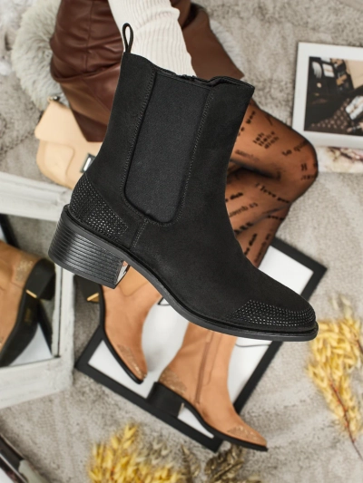 Women's Eco Suede Ankle Boots Decorated with Rhinestones TangleMist