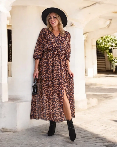 Royalfashion Верблюжье узорчатое женское макси-платье