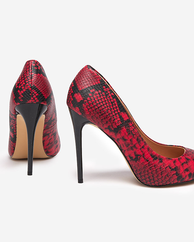 Black and red women's pumps with a'la 'snakeskin embossing Zelixy - Footwear