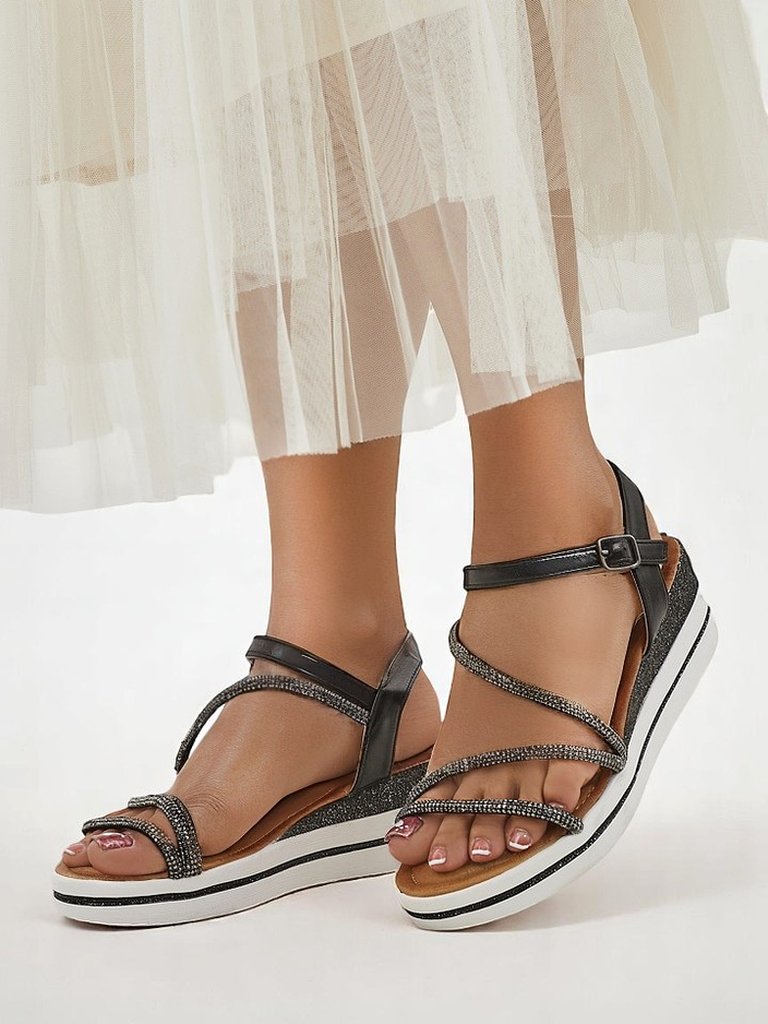 Royalfashion Sieviešu platformas sandales ar štrasēm Ballosa
