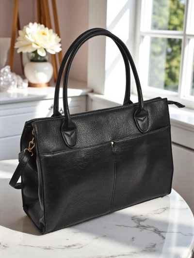 Torba białogłowskô Aristea Nero czôrnô skóra ekologicznô 41x31 elegantnô