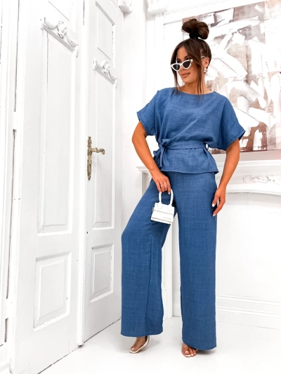 Royalfashion Women's set with a short-sleeve blouse and wide pants