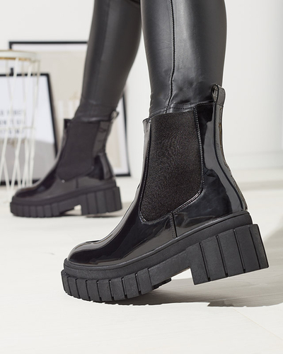 Black women's patent leather boots on a thicker sole Fazzati- Footwear