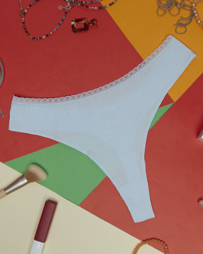 Women's blue ribbed thong - Underwear