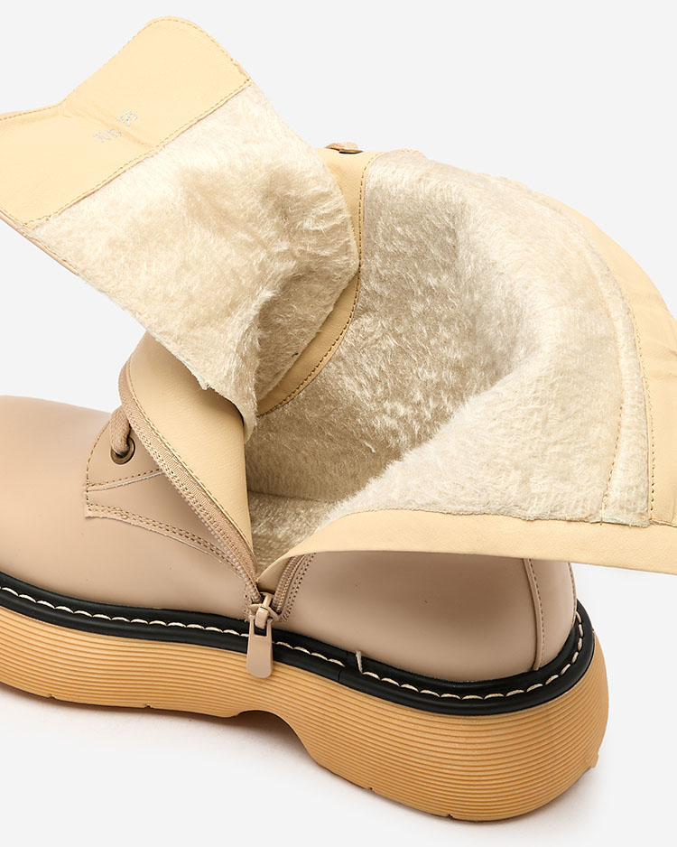 Royalfashion Beige women's lace-up boots on a solid sole Diret