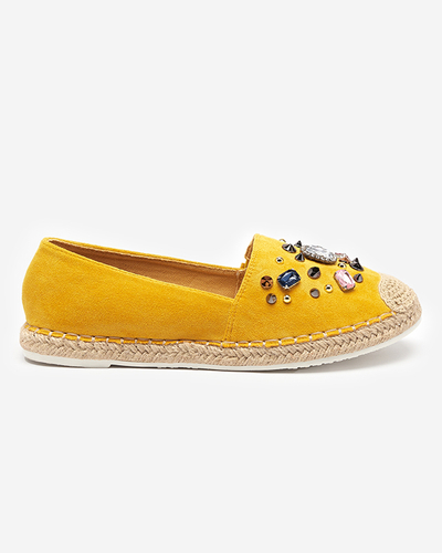 OUTLET Dzeltenas eko-zamšādas espadrilles sievietēm ar kubiskā cirkonija dioksīdiem Mediros - Apavi