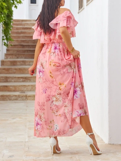 Royalfashion Women's off-the-shoulder dress with short sleeves in assorted flowers